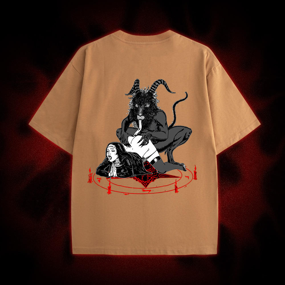 Dark Gothic Demonic Ritual Double Sided Print Washed Tshirt