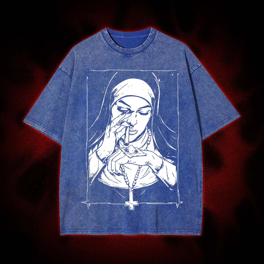 Funny Unholy Drug Nun Washed Tshirt