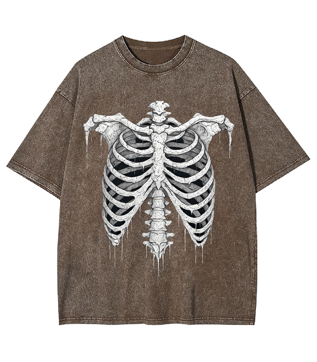 Dripping Skeleton Ribs Y2K Washed Tee