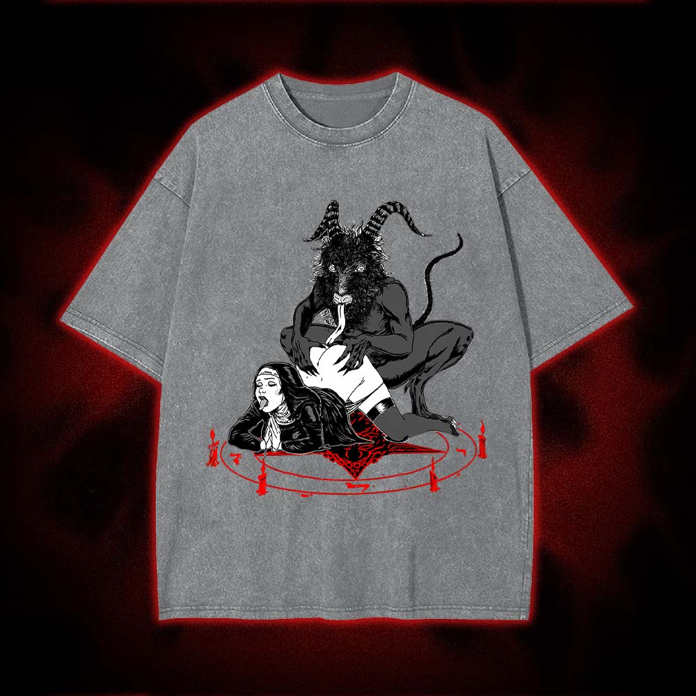 Dark Gothic Demonic Ritual Washed Tshirt