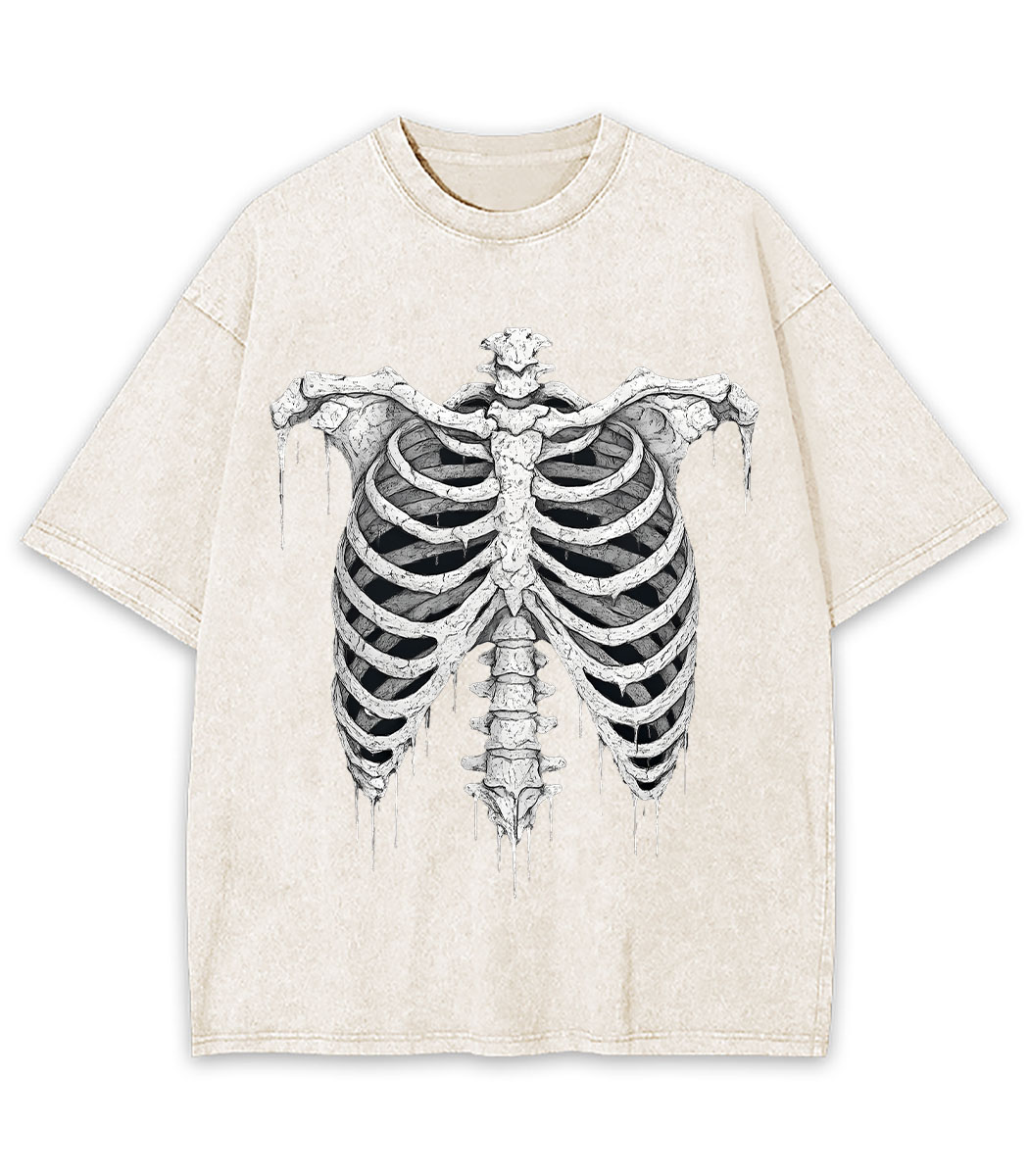 Dripping Skeleton Ribs Y2K Washed Tee