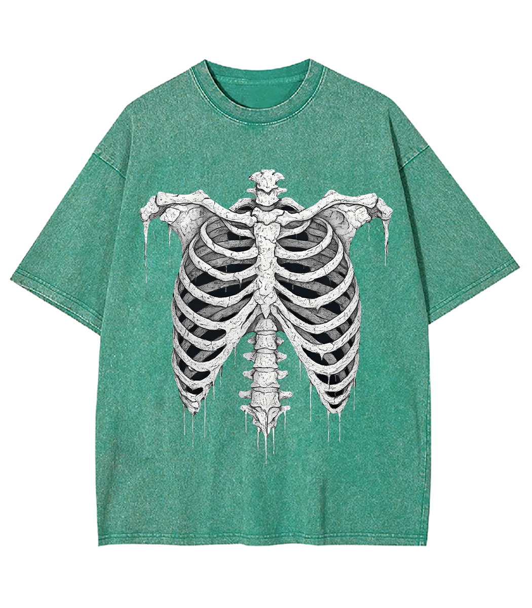 Dripping Skeleton Ribs Y2K Washed Tee