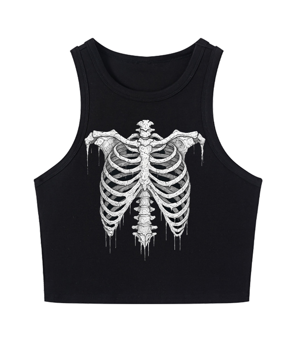 Dripping Skeleton Ribs Y2K Crop Tank Top