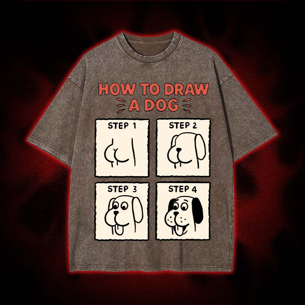 How to Draw a Dog Washed Tshirt