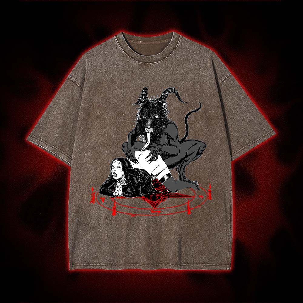 Dark Gothic Demonic Ritual Washed Tshirt