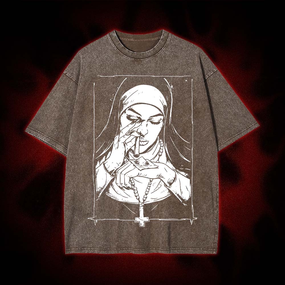 Funny Unholy Drug Nun Washed Tshirt