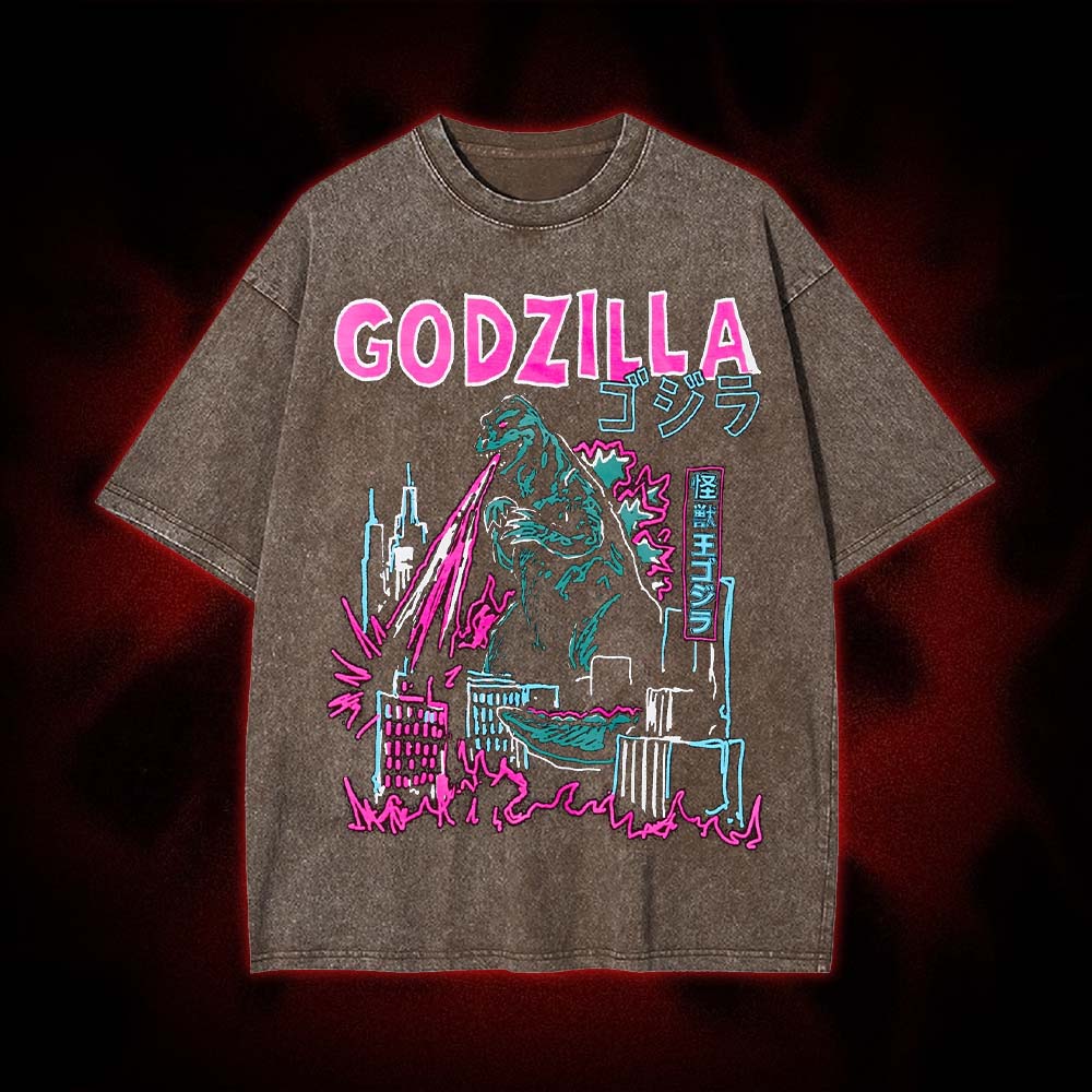 Godzilla Neon Rampage Washed Tshirt