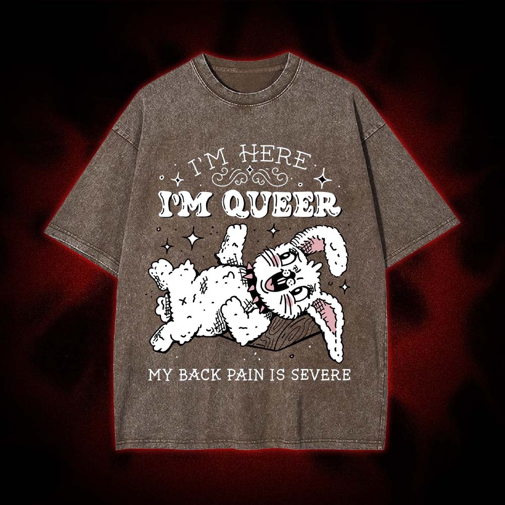 I'm Here, I'm Queer, My Back Pain Is Severe Washed Tshirt