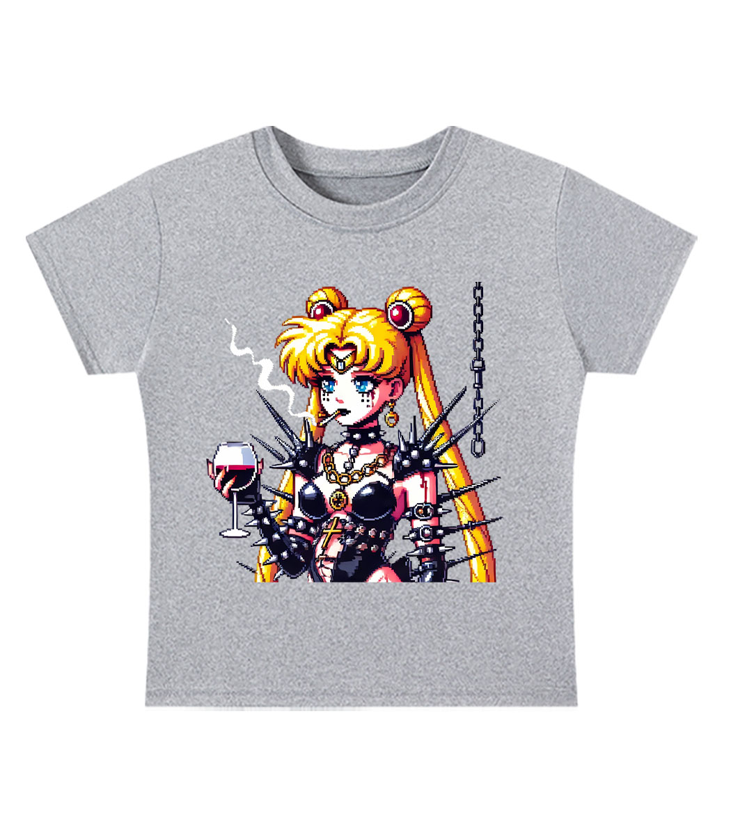 Gothic Moon Rebellion Y2K Baby Tee