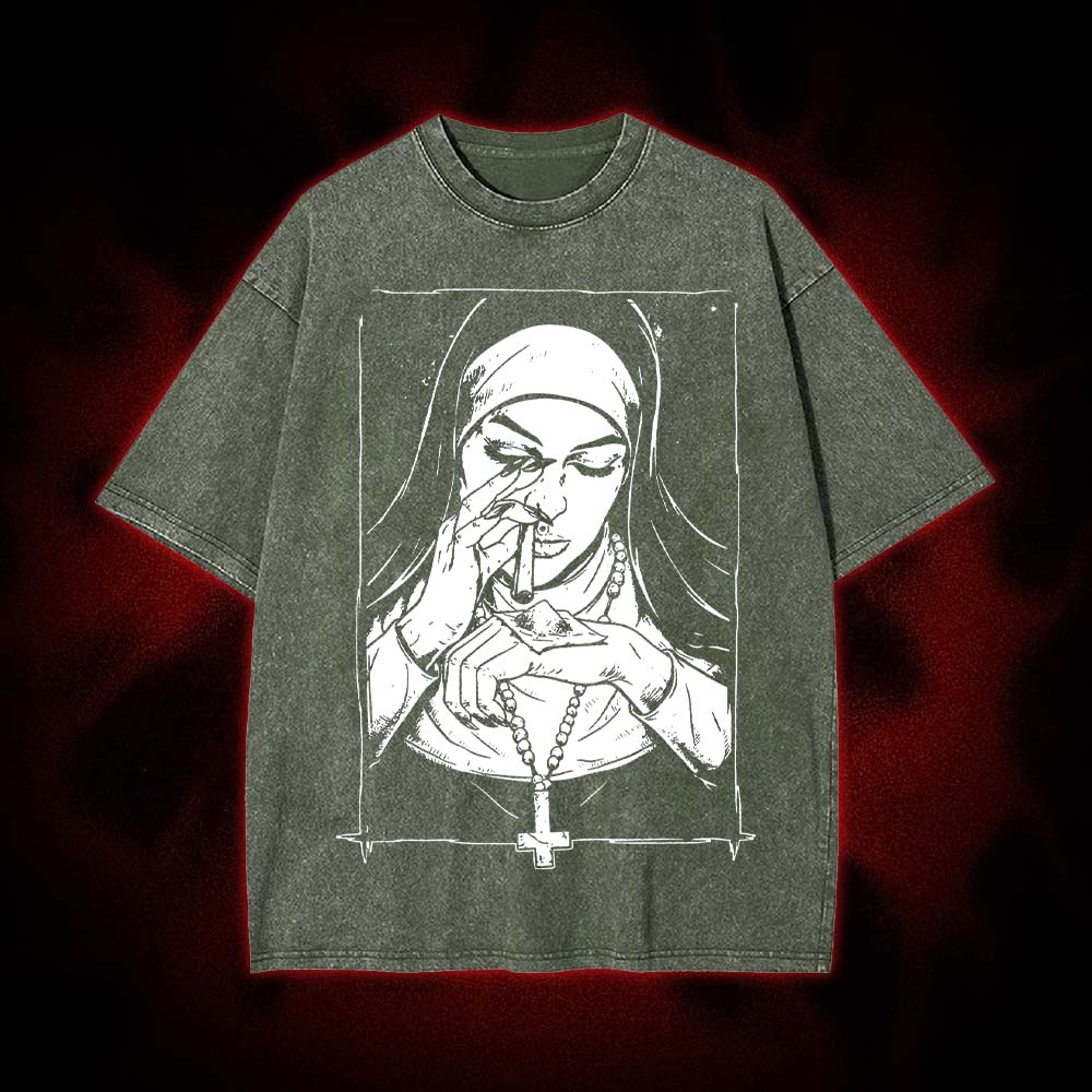 Funny Unholy Drug Nun Washed Tshirt