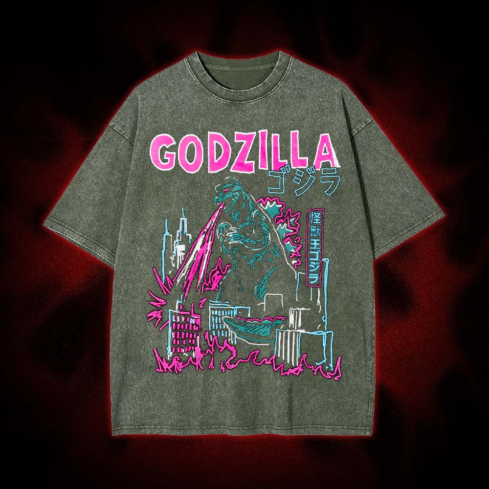 Godzilla Neon Rampage Washed Tshirt