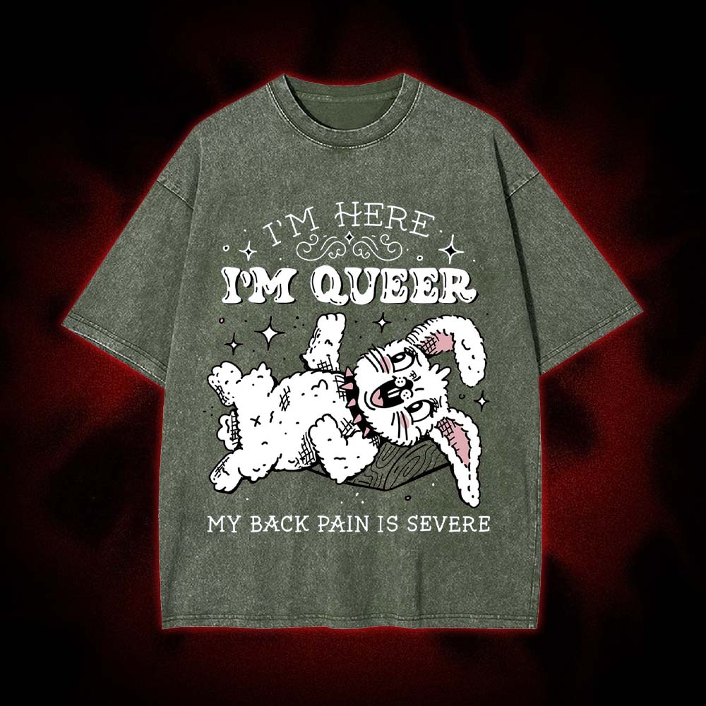 I'm Here, I'm Queer, My Back Pain Is Severe Washed Tshirt