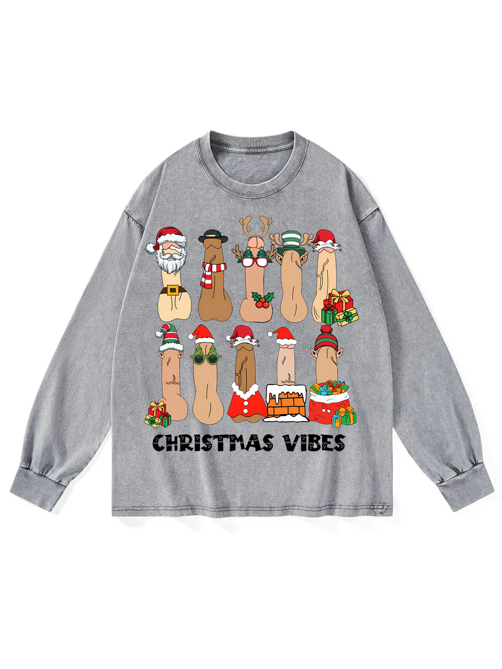 Christmas Vibes Washed Long-Sleeve Tshirt