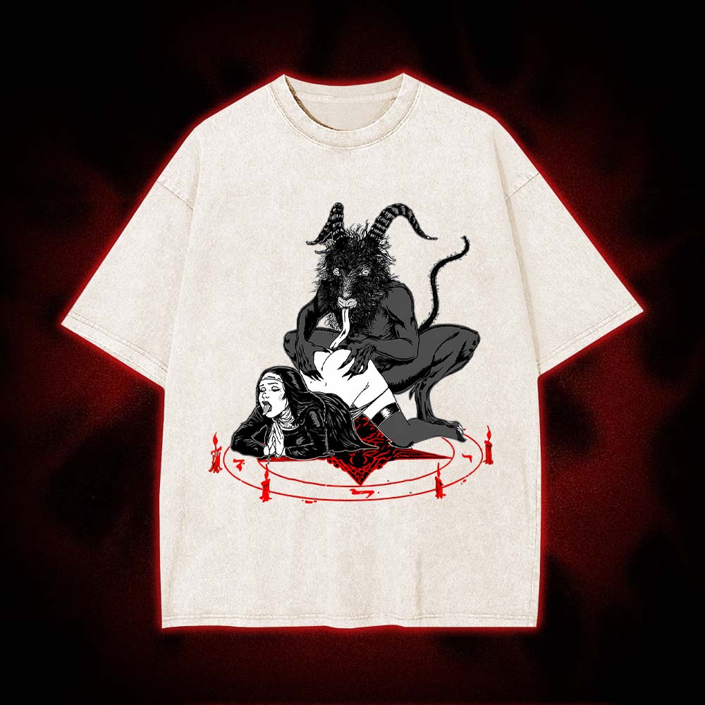 Dark Gothic Demonic Ritual Washed Tshirt