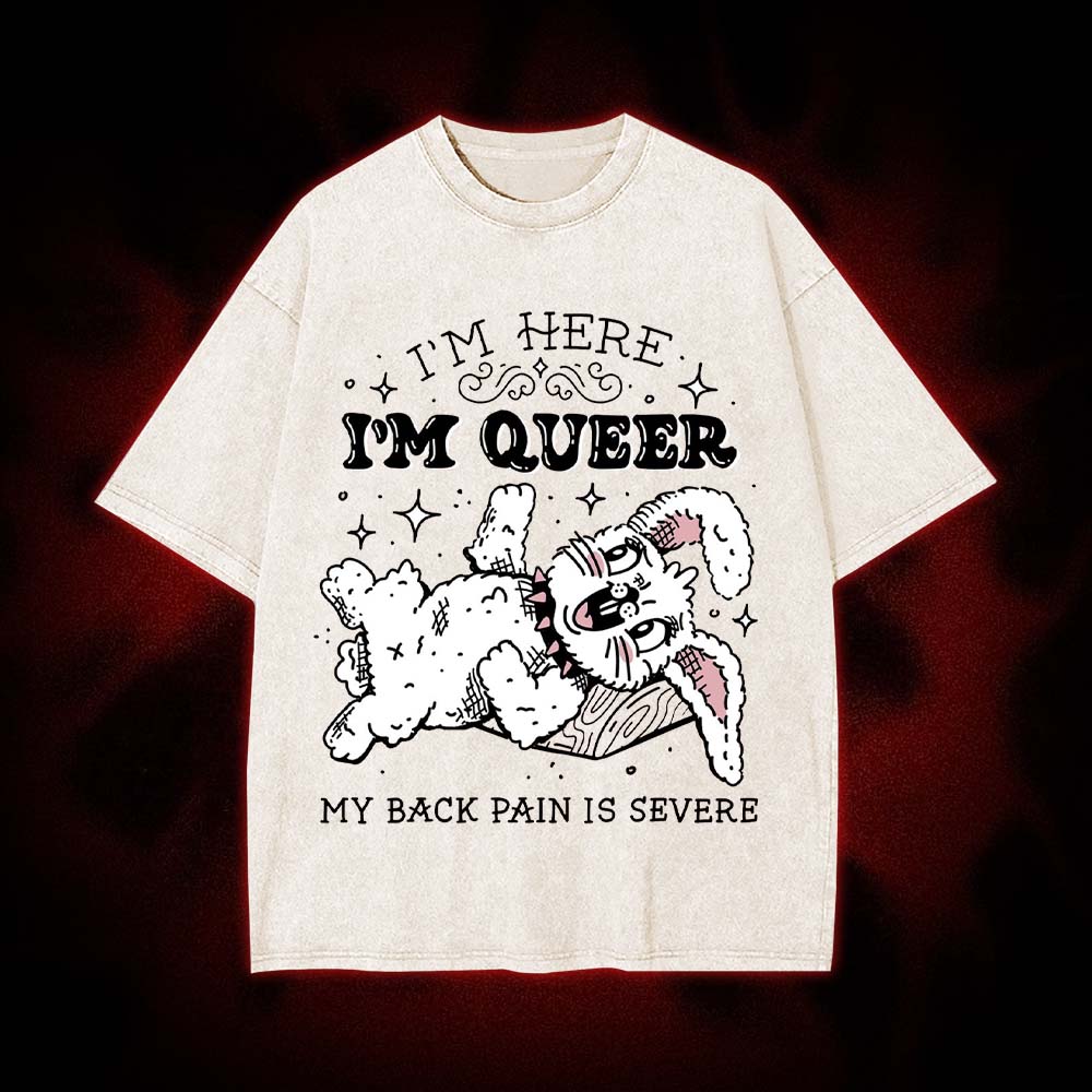 I'm Here, I'm Queer, My Back Pain Is Severe Washed Tshirt