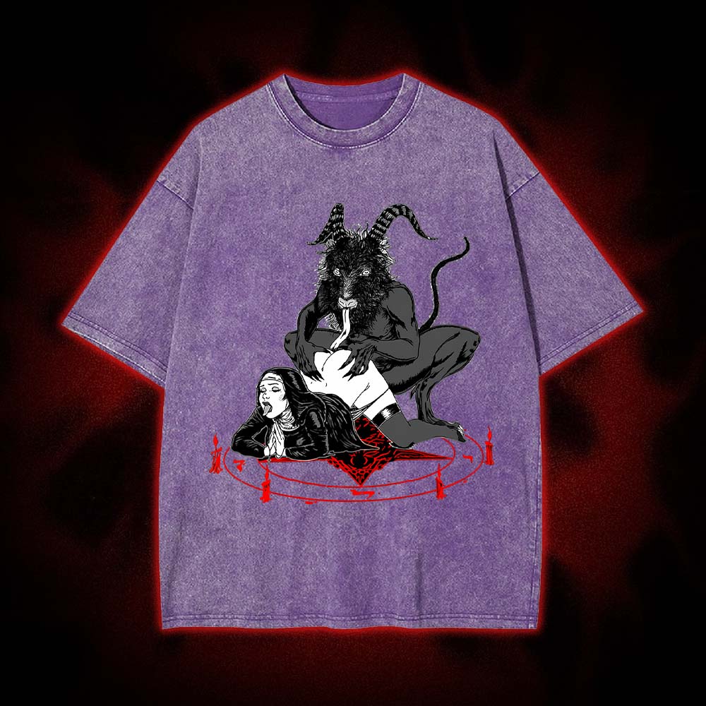 Dark Gothic Demonic Ritual Washed Tshirt
