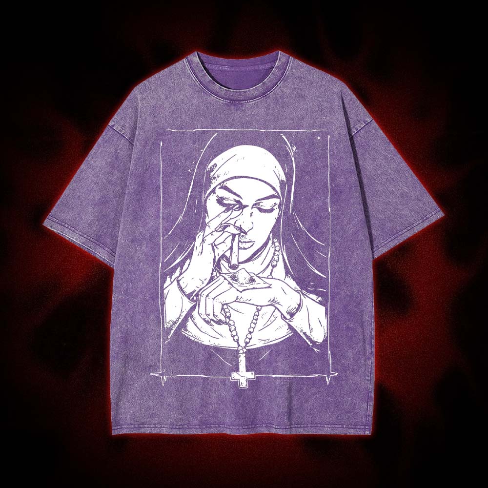 Funny Unholy Drug Nun Washed Tshirt