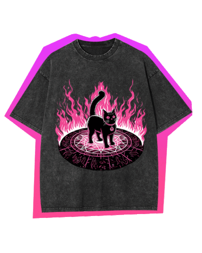 Lack Cat In Magical Flames Y2k Washed Tee