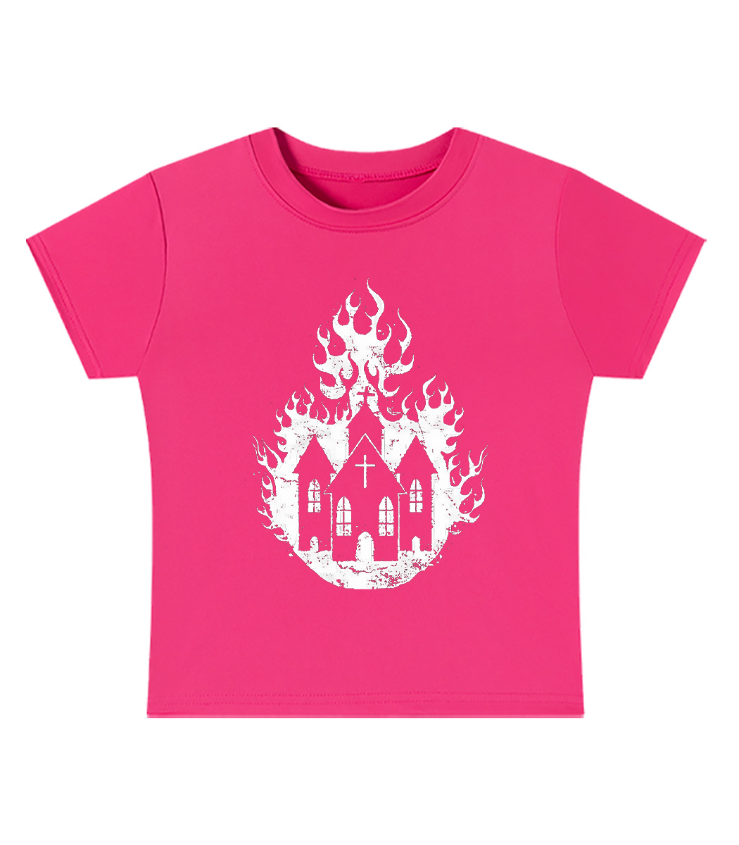 Burning Church Silhouette Y2K Baby Tee