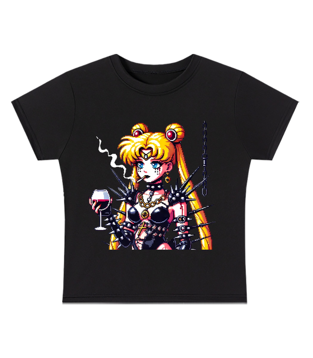 Gothic Moon Rebellion Y2K Baby Tee