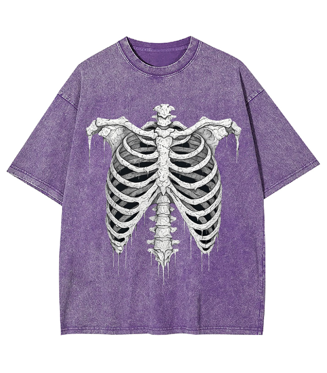 Dripping Skeleton Ribs Y2K Washed Tee