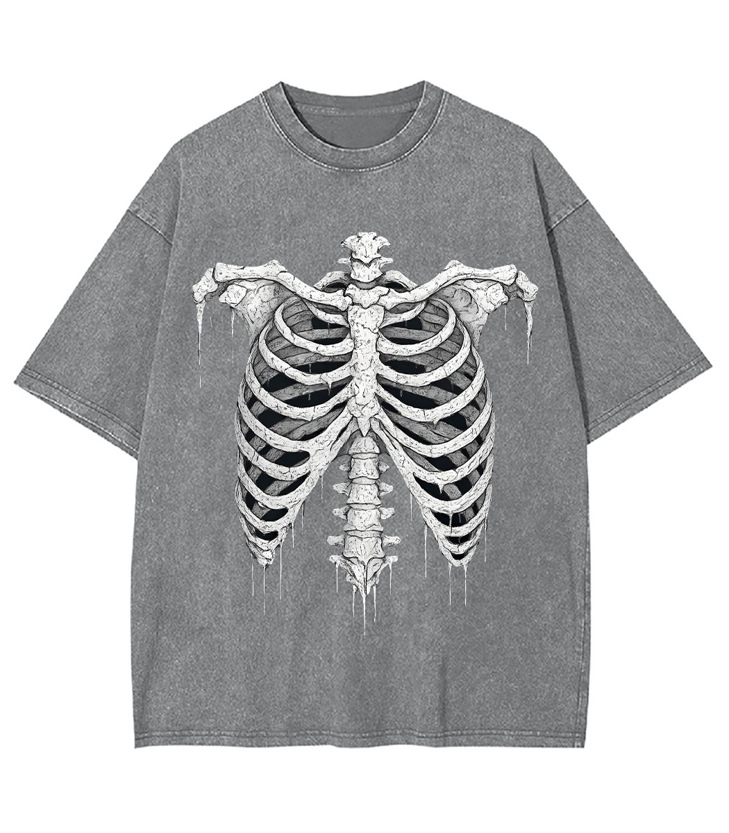Dripping Skeleton Ribs Y2K Washed Tee