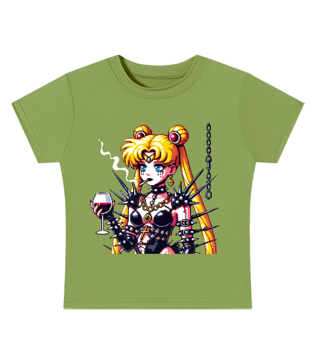 Gothic Moon Rebellion Y2K Baby Tee