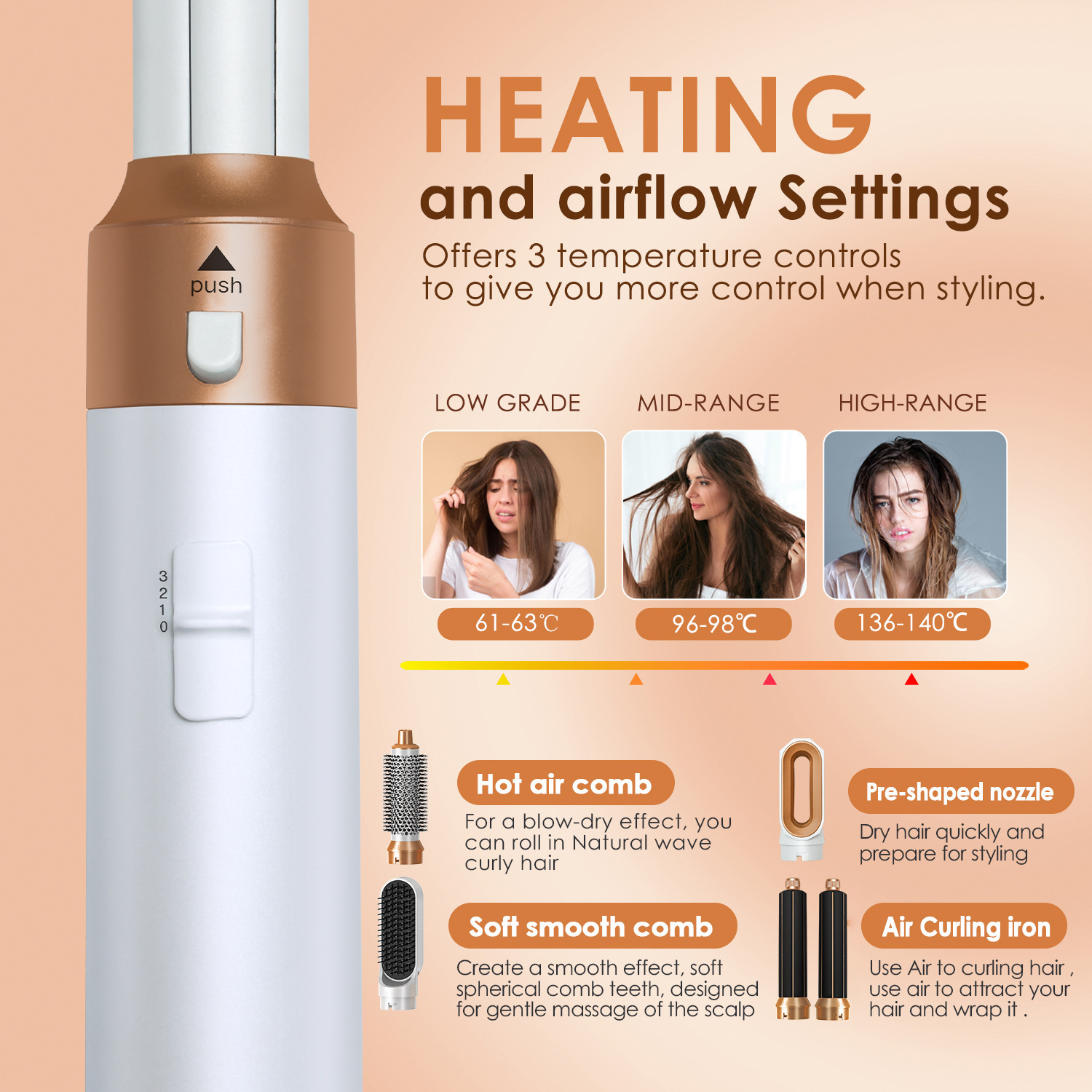 5 in 1 automatic curling iron multifunctional straight hair comb styling curling straight comb electric hair dryer hair dryer comb