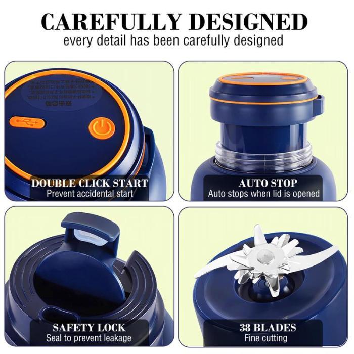 Protable Juicer 40.5oz,USB Rechargeable Juice Blender Cup,Multifunctional juicer machines with 34 Blades for Smoothies Liquid Diet,Summer Essentials