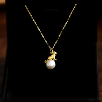 💞Colar de gato em ouro maciço 14K, colar de pérolas de ouro para mulheres, colar com pingente requintado
