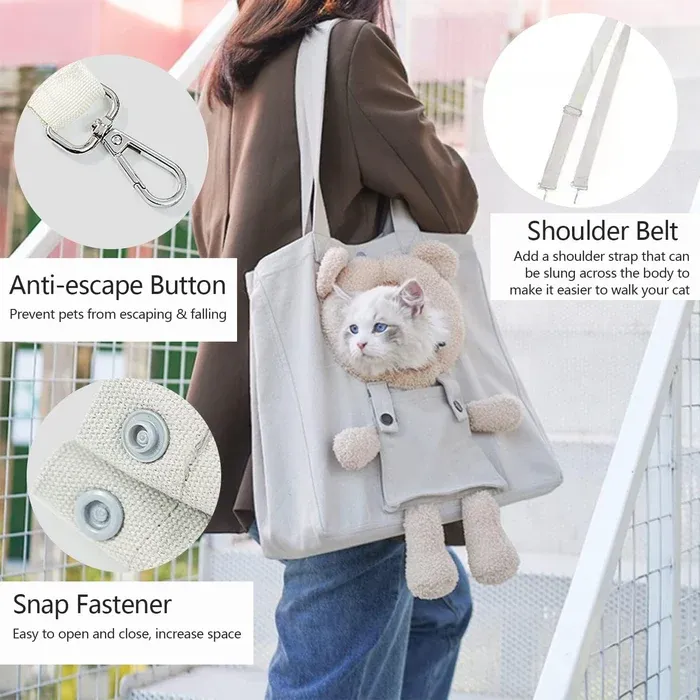 🔥Promoção com 49% de desconto🔥HD Bolsa de ombro para cães e gatos Bolsa de mão para transporte de gatos ao ar livre em forma de urso fofo, suprimentos portáteis para animais de estimação