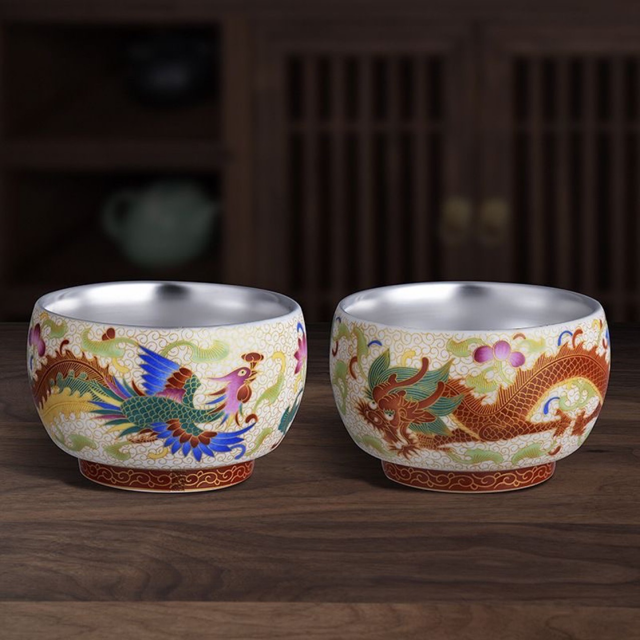 Dragon-and-Phoenix Silver Cup