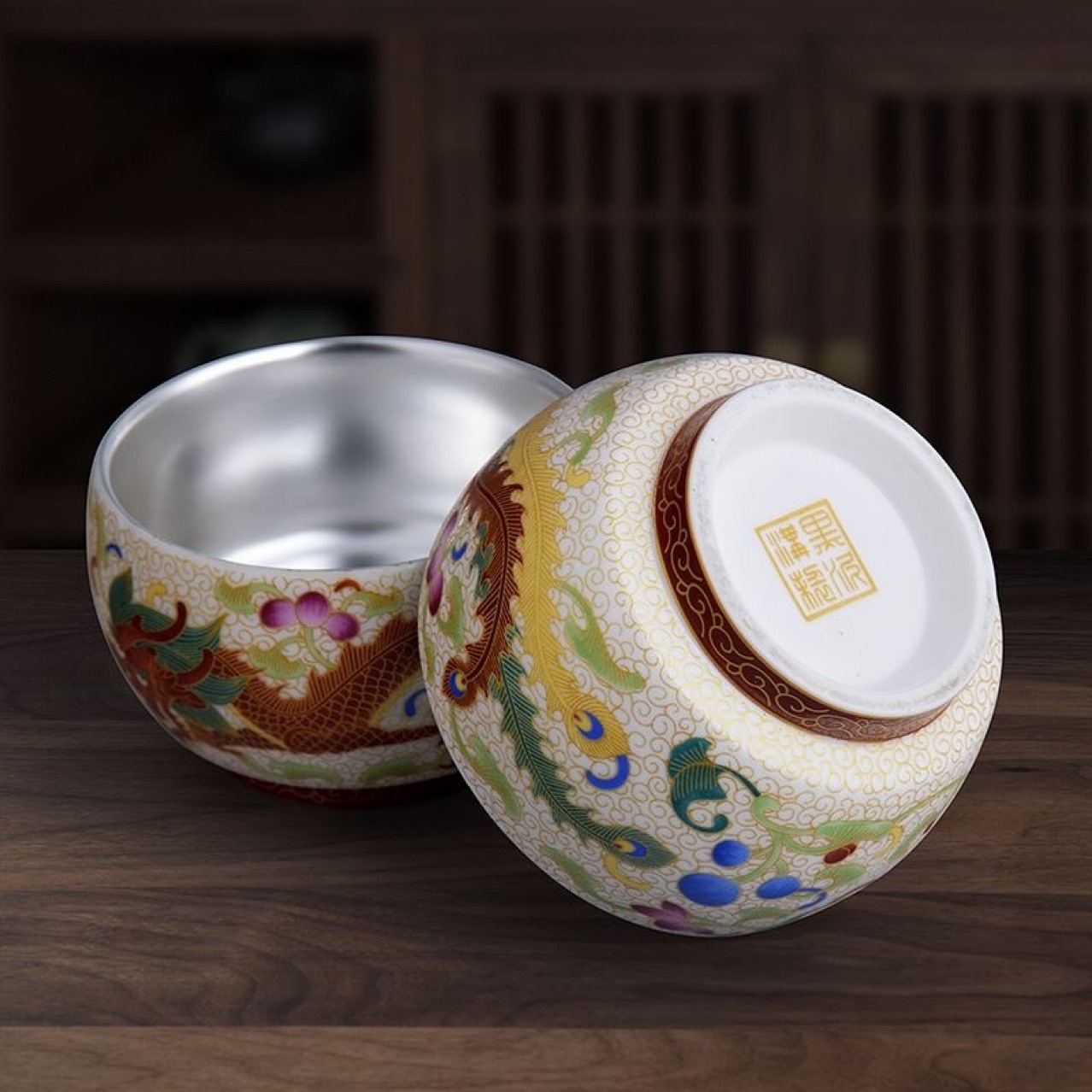 Dragon-and-Phoenix Silver Cup