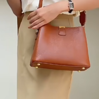 Durable Leather Fashionable Minimalist Crossbody Bag, Genuine Leather Tote Bucket Bag