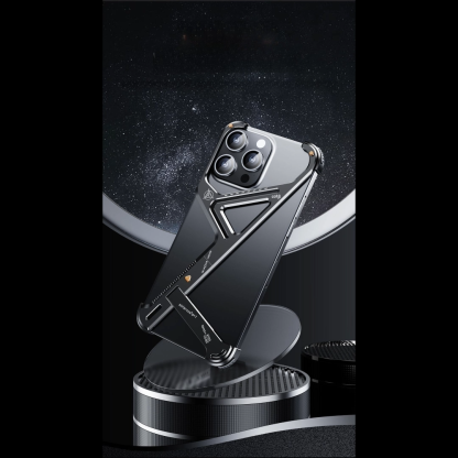 Metal Geometric iPhone Case: Bezel-Free with Built-in Stand