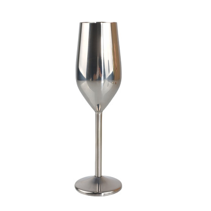 Cross-border 304 stainless steel champagne flutes, goblet-style, drum-shaped, shatter-resistant red wine glasses for home use—premium metal cocktail goblets.