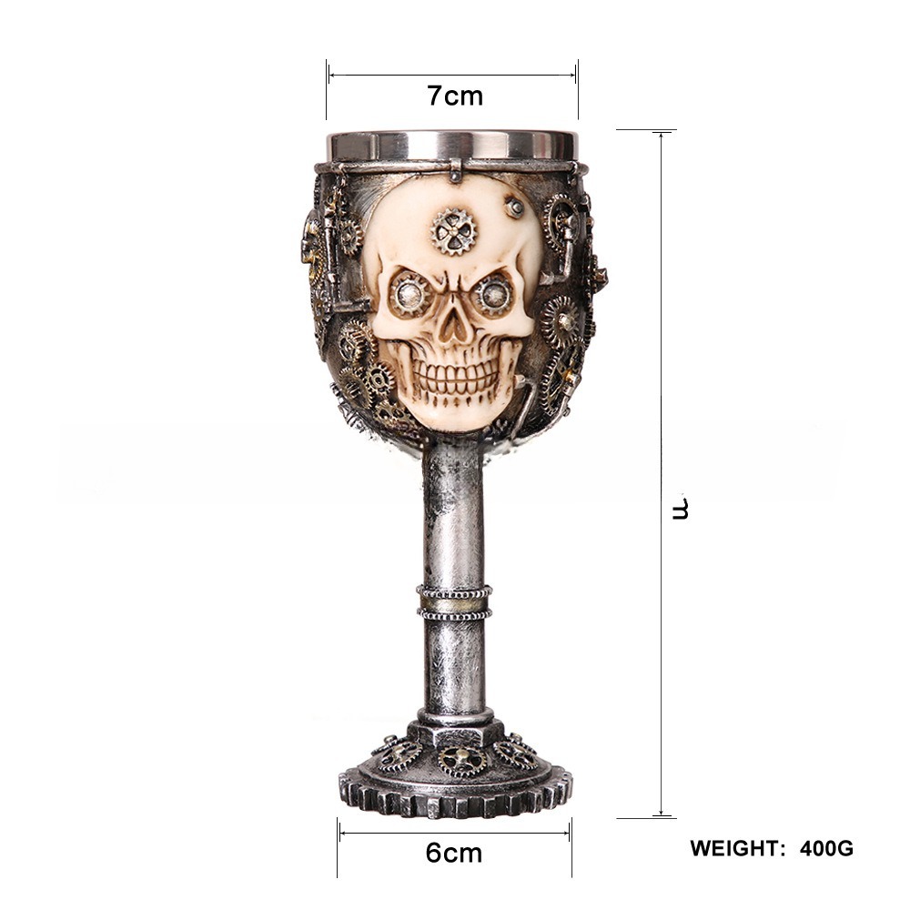 Wholesale Gift Resin Skull Goblet – Creative 3D Wolf-Head Stainless-Steel Stem Cup