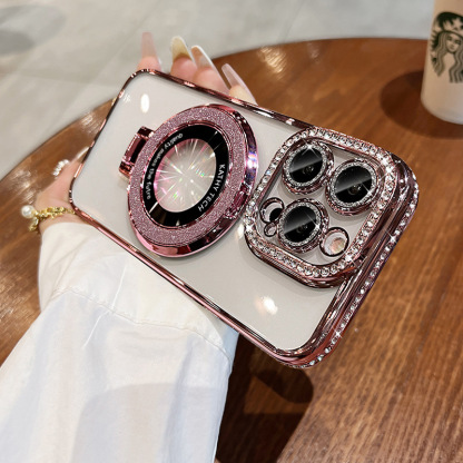 Glossy Electroplated Border + Gradient Glitter Magnetic Stand Case for iPhone