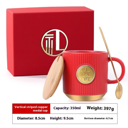 Starbucks-style Fish Scale Ceramic Mug with Copper Badge (for Coffee)