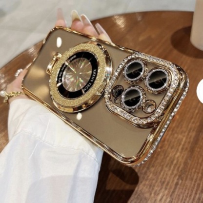 Glossy Electroplated Border + Gradient Glitter Magnetic Stand Case for iPhone