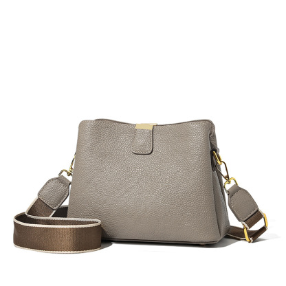 Durable Leather Fashionable Minimalist Crossbody Bag, Genuine Leather Tote Bucket Bag