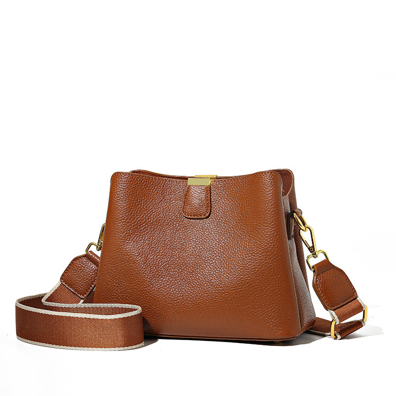 Durable Leather Fashionable Minimalist Crossbody Bag, Genuine Leather Tote Bucket Bag