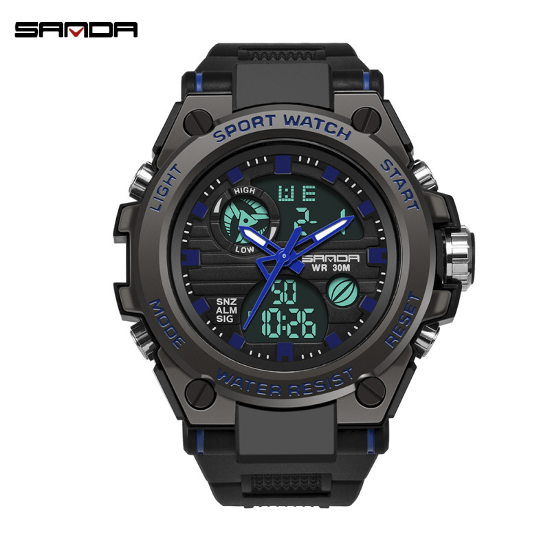 Multi-functional dual display waterproof tactical electronic watch