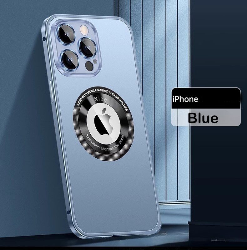 Metal frame with spring clips and magnetic attachment for iPhone lens protection case