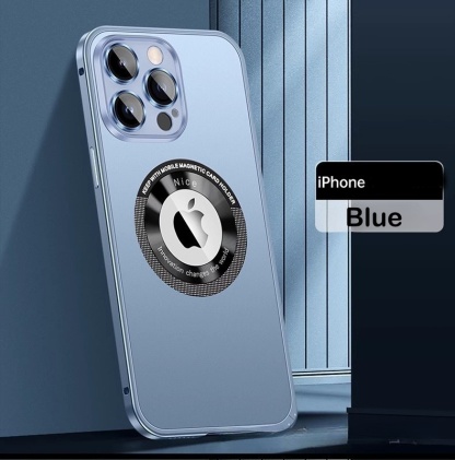 Metal frame with spring clips and magnetic attachment for iPhone lens protection case