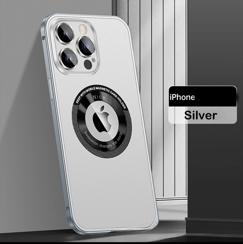 Metal frame with spring clips and magnetic attachment for iPhone lens protection case