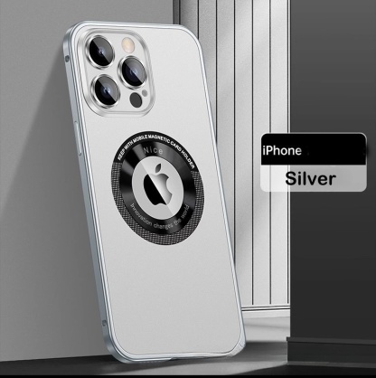 Metal frame with spring clips and magnetic attachment for iPhone lens protection case