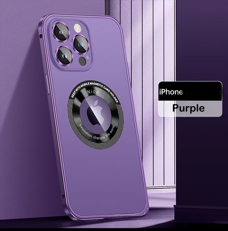 Metal frame with spring clips and magnetic attachment for iPhone lens protection case