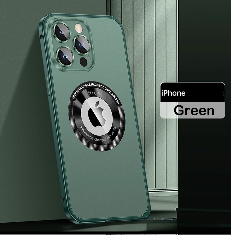 Metal frame with spring clips and magnetic attachment for iPhone lens protection case