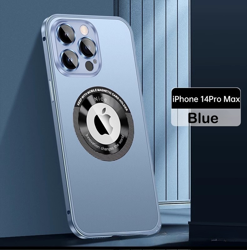 Metal frame with spring clips and magnetic attachment for iPhone lens protection case